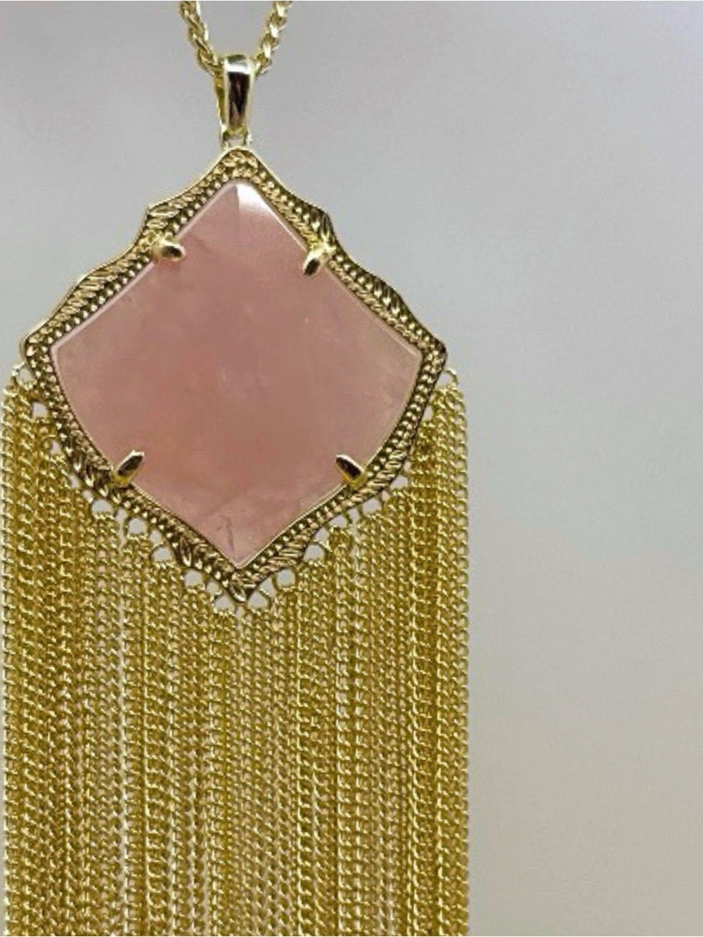 Kendra Scott Kingston Gold Long Pendant Necklace Pink Rose Quartz Gift Set - Picture 4 of 10